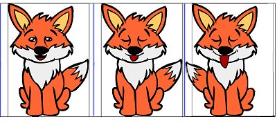 Fox: Most parts of the fox remains the same. Only the mouth and eyes change.